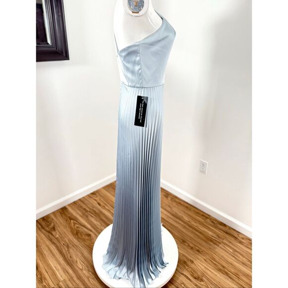 Amsale Womens Satin One-Shoulder Pleated Keyhole Sleeveless Gown Ice Size 6 - Picture 7 of 12